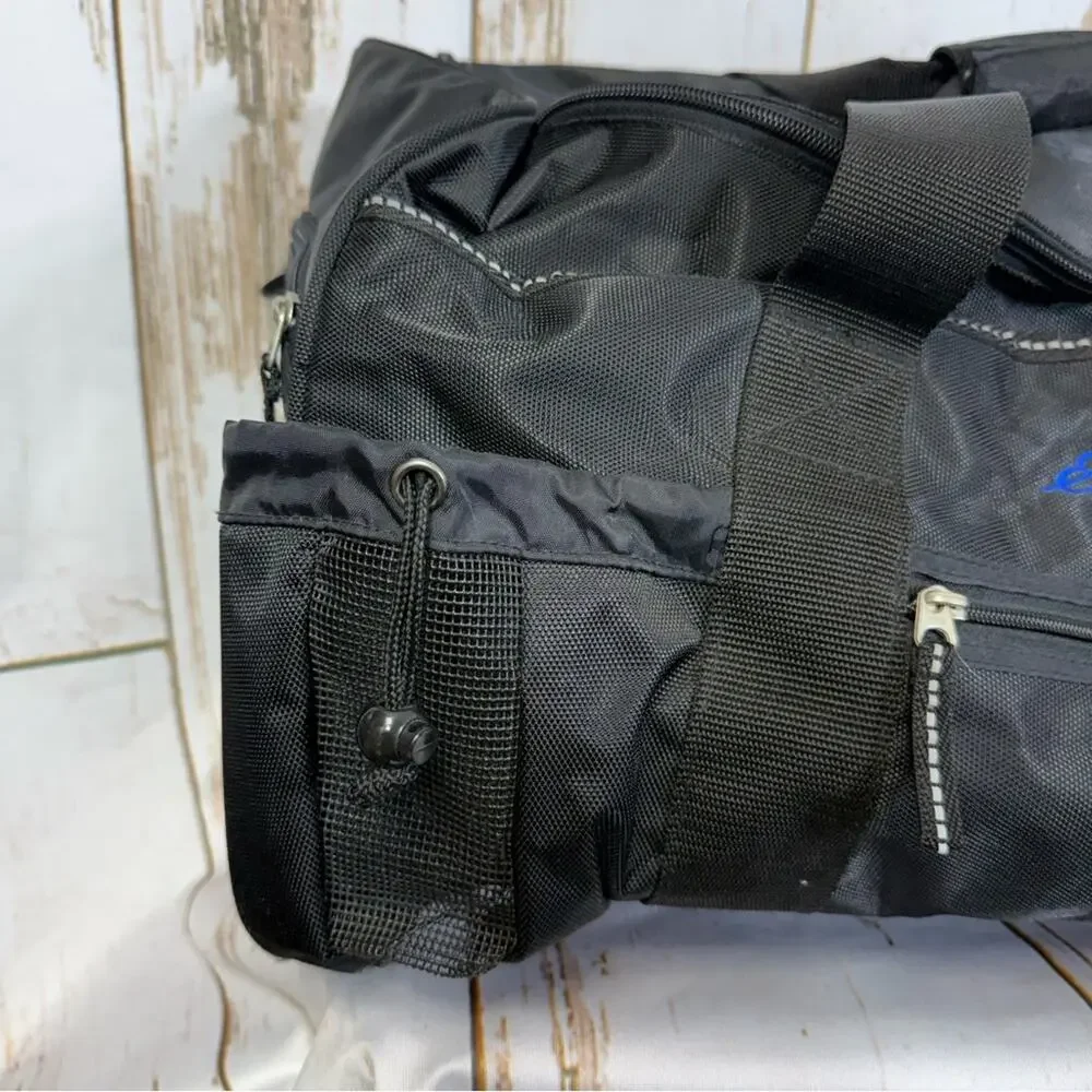 Eddie Bauer Black Carry On Duffel Bag with Blue Logo, Good used condition!